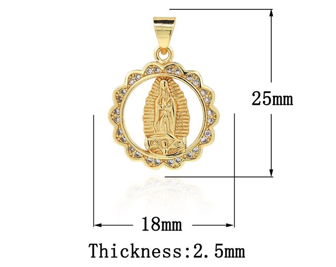 18K Gold Filled CZ Virgin Mary Pendant,Gold Dainty Religion Charms,Catholic Charm Bracelet Necklace for DIY Jewelry Making Supply