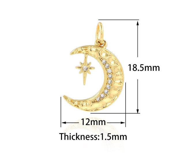 Star Pendant Star Moon Pendant,18K Gold Filled Crescent Necklace, Micropavé CZ Moon Charm, Star Moon Necklace, 12x18.5x1.5mm
