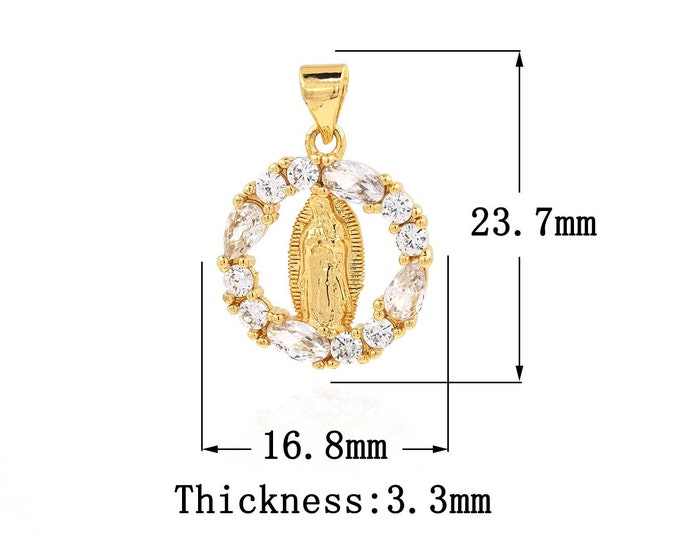 18K Gold Filled Virgin Mary Pendant,Gold Dainty Religion Charms,CZ Catholic Charm Bracelet Necklace for DIY Jewelry Making Supply