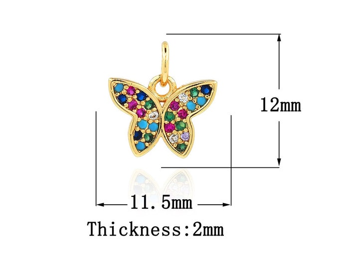 18K Gold Filled Butterfly Pendant,Gold Dainty CZ Butterfly Charms,Butterfly Charm Bracelet Necklace for DIY Jewelry Making Supply