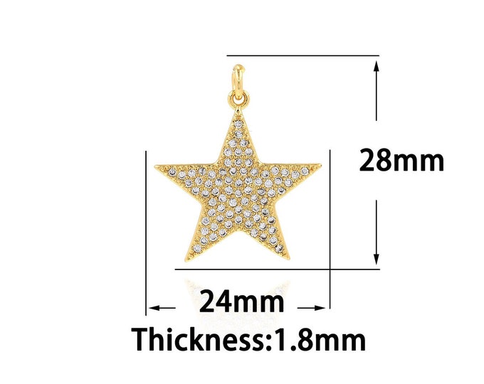 Star Charm,18K Gold Filled Dainty Star Pendant,Star Necklace, Pentagram Jewelry,DIY Jewelry Making Supplies 24x28x1.8mm