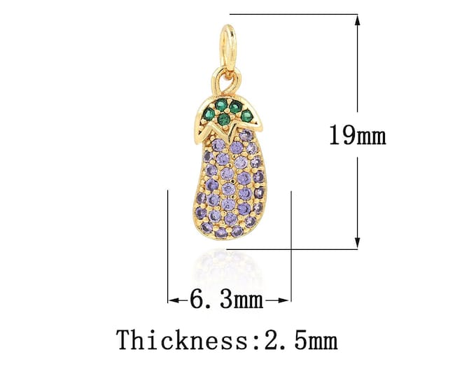 18K Gold Filled CZ Eggplant Pendant,Gold Dainty Eggplant Charms,Eggplant Charm Bracelet Necklace for DIY Jewelry Making Supply