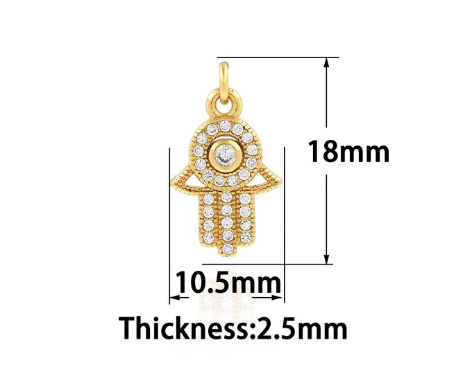 Hamsa Charm,18K Gold Filled Hand Pendant,Dainty Hand Charms,Hand Charm Bracelet Necklace for DIY Jewelry Making Supply,10.5x18x2.5mm