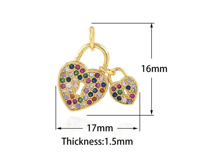 Gold Dainty Heart Charms,18K Gold Filled Heart Lock Pendant,CZ Heart Charm Bracelet Necklace for DIY Jewelry Making Supply,16x17x1.5mm