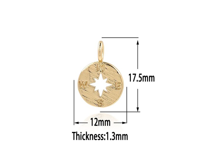 18K Gold Filled Compass Pendant,Gold  Dainty North Star Charms, Compass  Charm Bracelet Necklace for DIY Jewelry Making Supply