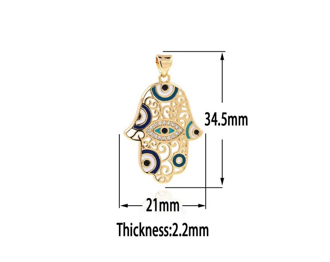 18K Gold Filled Fatima Pendant, Gold Fatima Charms, Religion Charm Bracelet Necklace for DIY Jewelry Making Supply