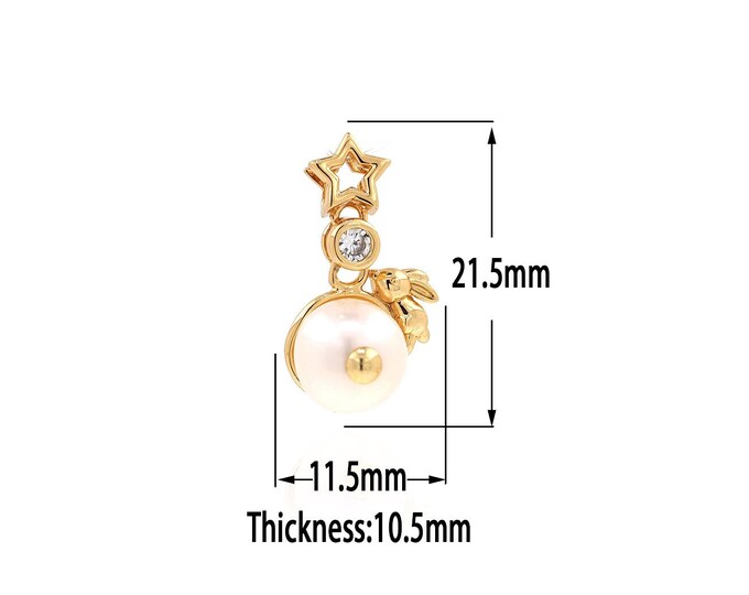 18K Gold Filled Pearl Pendant,Gold Pearl Charms, Minimalist Charm Bracelet Necklace for DIY Jewelry Making Supply