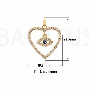 18K Gold Filled Dainty Eye Charm, Heart Necklace, Love Charm, Micropavé CZ Eye Pendant, Love Necklace, DIY Jewelry Supplies, 19.3x22.5x2mm