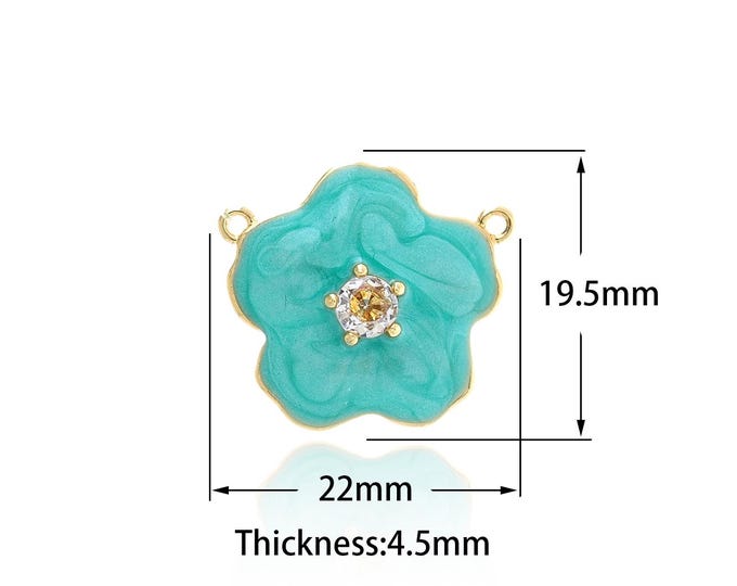Enamel Flower Pendant, 18K Gold Filled Oval Necklace,Enamel Flower Pendant,Enamel Charm, DIY Jewelry Supplies