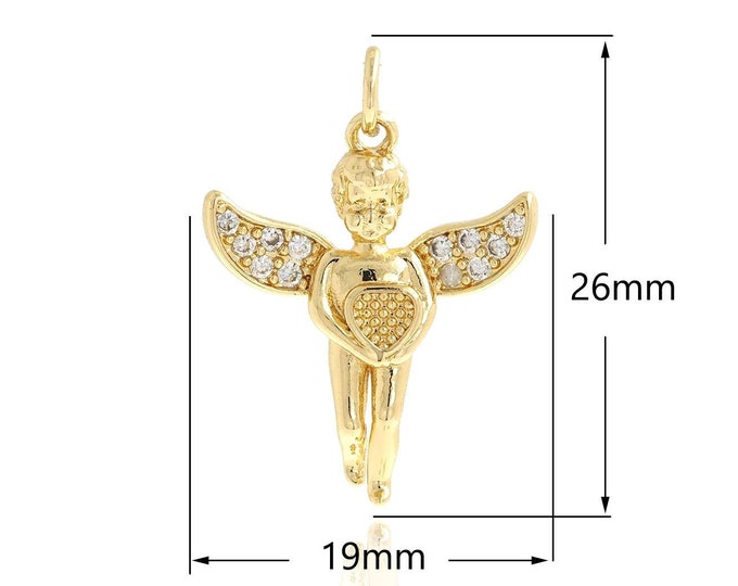 Micropavé CZ Cupid Pendant,18K Gold Filled Angel Charm,Angel Pendant, Tiny Golden Cupid,Cupid Charm, Suitable For Jewelry Making