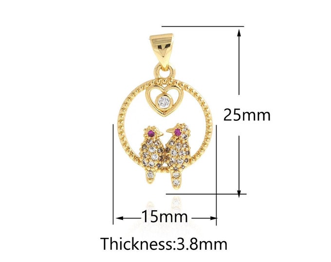 18K Gold Filled Gift Necklace,Round Charm, Bird Pendant,Micropavé CZ Bird Necklace,Hummingbird Charm, DIY Jewelry Supplies,