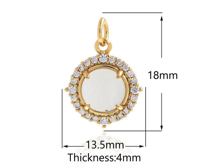 18K Gold Filled Round Pendant Necklace Micropavé CZ Dainty Coin Pendant Suitable for Bracelet, Necklace, Jewelry Making Supplies