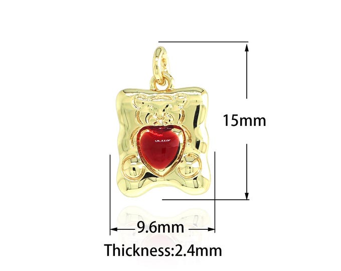 Square Pendant,Love Charms,18K Gold Filled Heart Charm,Rectangular Necklace,Love Necklace,DIY Jewelry Supplies,