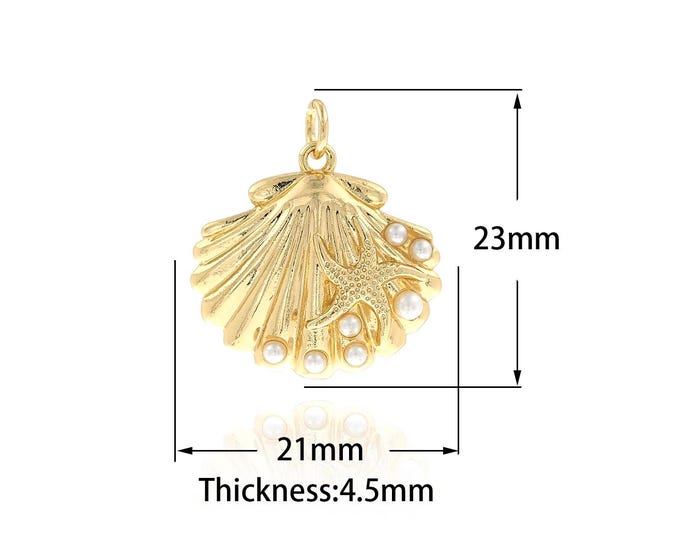 18K Gold Filled Shell Pendant,Gold Dainty Shell Charms,Simple Pendant Bracelet Necklace for DIY Jewelry Making Supply