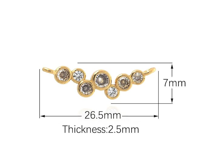 Curvy Charm, Micropavé CZ Bar Pendant, Flower Necklace, 18K Gold Filled Garland Charm, DIY Jewelry Supplies, 26.5x7x2.5mm