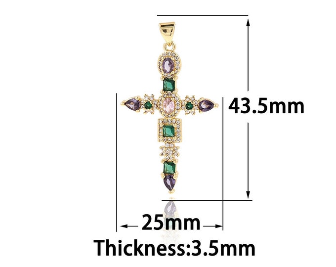 Gold Dainty CZ Religious Charms,18K Gold Filled Cross Pendant,Simple Charm Bracelet Necklace for DIY Jewelry Making Supply