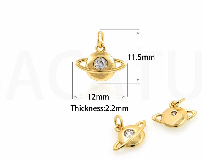 Micropavé CZ Saturn Necklace, Saturn Pendant, 18K Gold Filled Saturn Ring Pendant, DIY Jewelry Accessories, 12x11.5x2.2mm