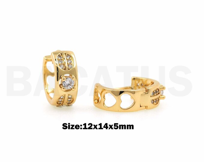 1Pair Round Smooth Earrings  Love Zircon Earrings Heart-Shaped Earrings 18K Gold Filled Cubic Zirconia CZ Charm 12x14x5mm