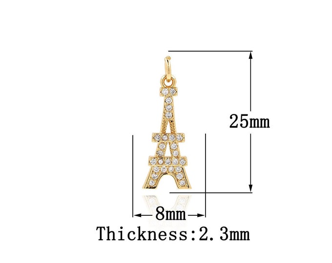 18K Gold Filled Eiffel Tower Pendant, Gold Dainty Eiffel Tower Charms,Simple pendant Bracelet Necklace for DIY Jewelry Making Supply