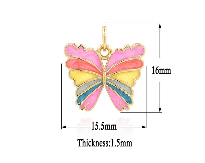 18K Gold Filled Butterfly Pendant, Gold Insect Charms, Enamel Butterfly Charm Bracelet Necklace, Suitable for DIY Jewelry Making Supply