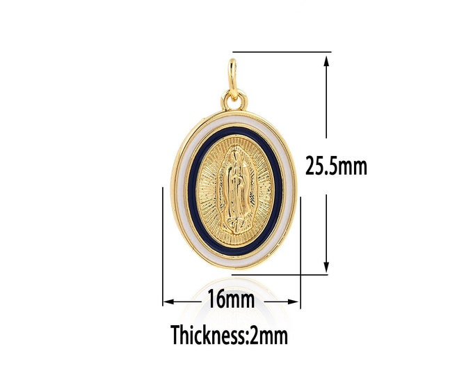 18K Gold Filled Virgin Maria Pendant,Gold Catholic Charms,  Enamel  Religion Charm Bracelet Necklace for DIY Jewelry Making Supply