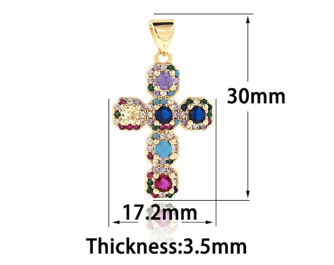 18K Gold Filled Cross Pendant,Gold Dainty CZ Religious Charms,Simple Charm Bracelet Necklace for DIY Jewelry Making Supply