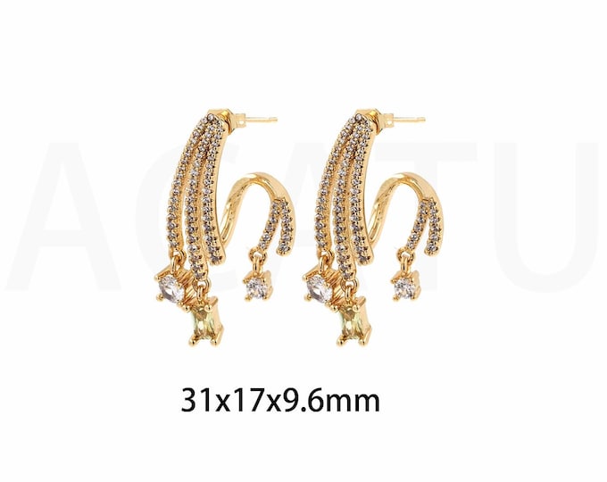 MicroPave CZ Boho Earrings, Tassel Earrings, Drop Earrings, 18K Gold Filled Bar Earrings, Gift For Her, 31x17x9.6mm