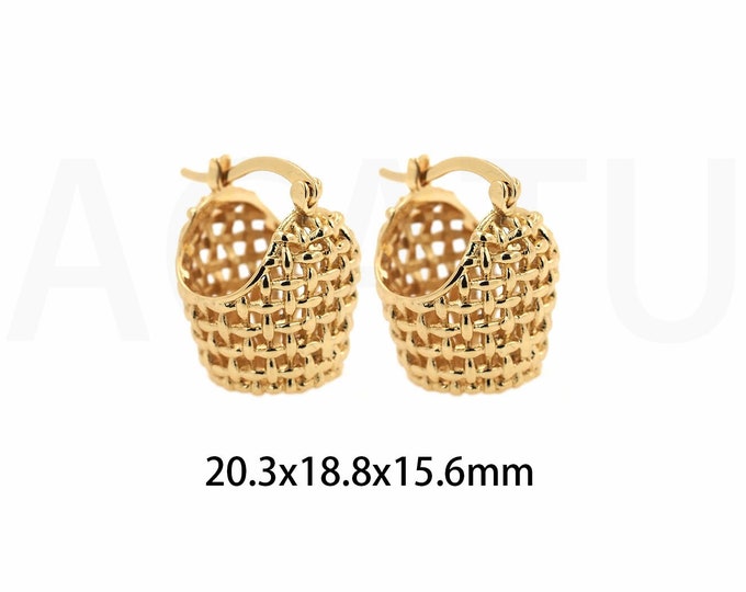 Gold Hoop Earrings, 18K Gold Filled Basket Hoop Earrings, Diamond Cut Gold Hoops,Medium Basket Dangle Hoops,Gift for Her,20.3x18.8x15.6mm
