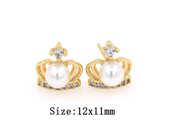 18K Gold Filled CZ Crown Stud Earrings,Gold Crown Stud Earrings,Crown Stud Earrings,Gift for Her
