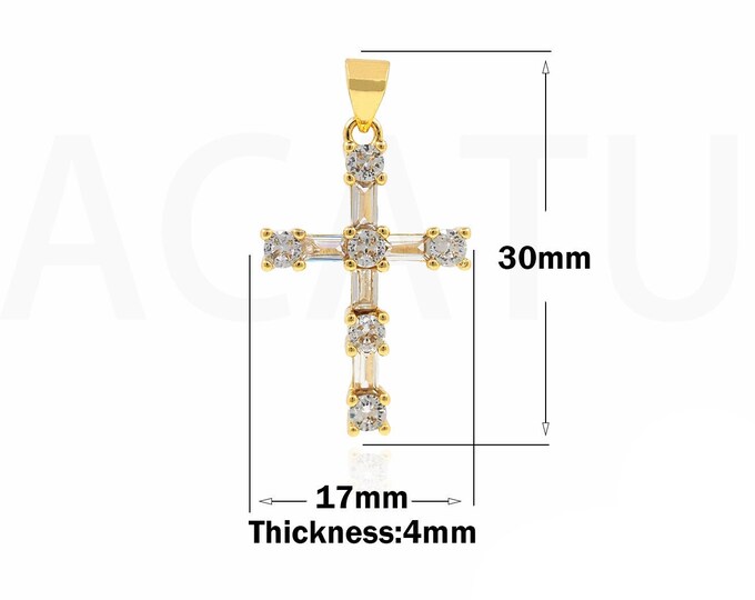 18K Gold Filled Cross Pendant,Gold Dainty CZ Christian Charms,Religion Charm Bracelet Necklace for DIY Jewelry Making Supply
