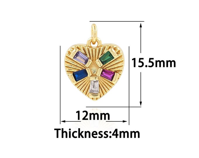 18K Gold Filled Heart Pendant,Gold Dainty Heart Charms,CZ Simple Charm Bracelet Necklace for DIY Jewelry Making Supply