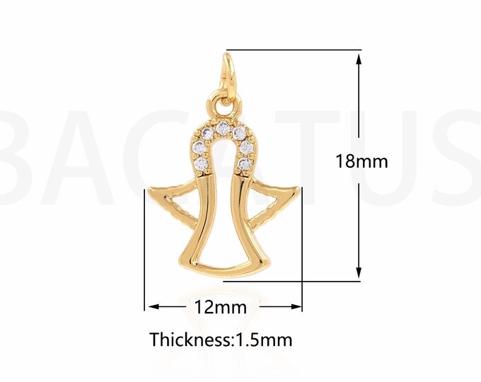 Ghost Pendant, Micropavé CZ Mystery Necklace, 18K Gold Filled Ghost Charm, Horror Necklace, DIY Jewelry Supplies, 12x18x1.5mm
