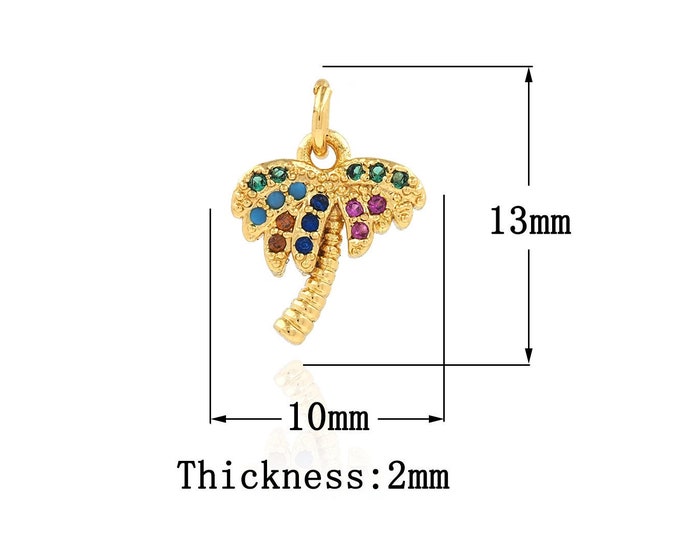 18K Gold Filled Tree of Life Pendant,Gold Dainty Tree Charms,CZ Coconut Tree Charm Bracelet Necklace for DIY Jewelry Making Supply