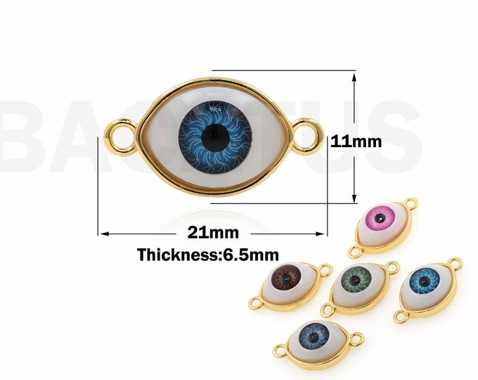 Religious Charm 18K Gold Filled Blue Enamel Eye Connector,Eye Beads,DIY Handmade Supplies 11x21x6.5mm