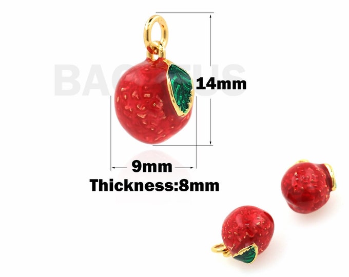 18K Gold Filled Apple Pendant, Enamel Apple Necklace, Enamel Charm, Apple Charm, Fruit Pendant, DIY Jewelry Accessories, 14x9x8mm