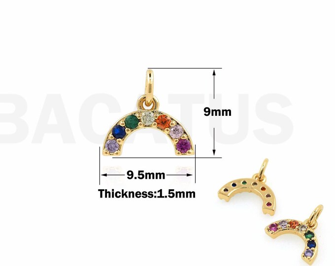 Rainbow Pendant, Micropavé CZ Rainbow Charm, 18K Gold Filled Rainbow Bridge Necklace, Gift For Her, DIY Jewelry Supplies, 9x9.5x1.5mm
