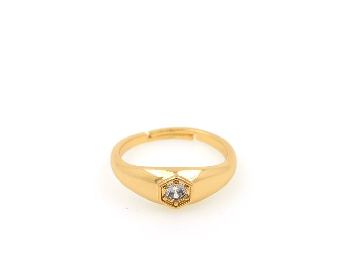 18K Gold Round Ring,Gold Hexagonal Ring,Simple Ring,Gift for Her