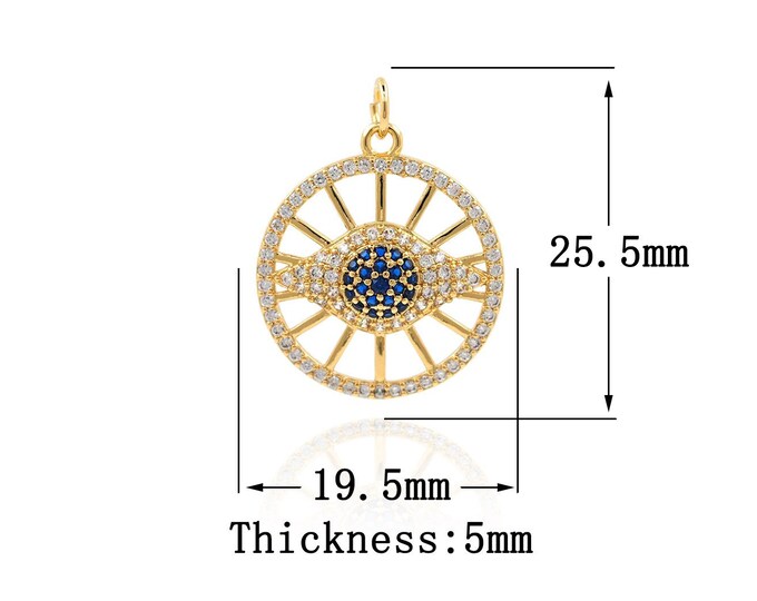 18K Gold Filled Devil Eye pendant,Gold Round Charms,Eye Charm Bracelet Necklace for DIY Jewelry Making Supply