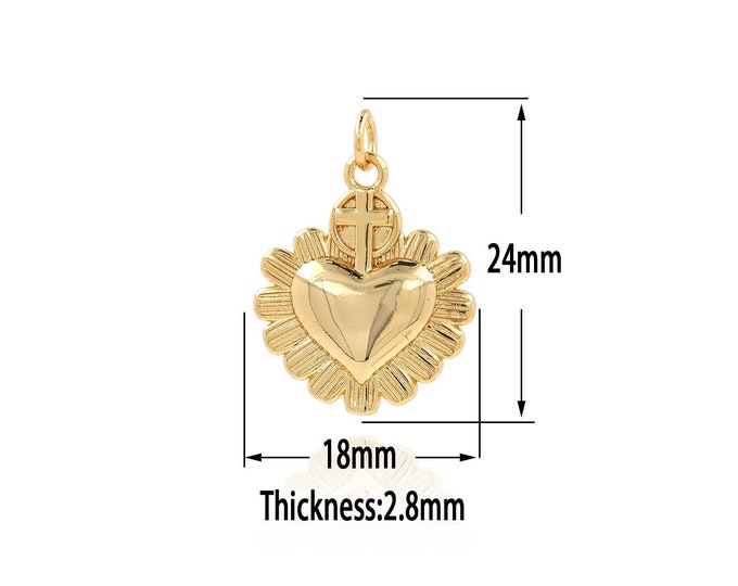 18K Gold Filled Heart Pendant,Gold  Dainty Charms, Minimalist  Charm Bracelet Necklace for DIY Jewelry Making Supply