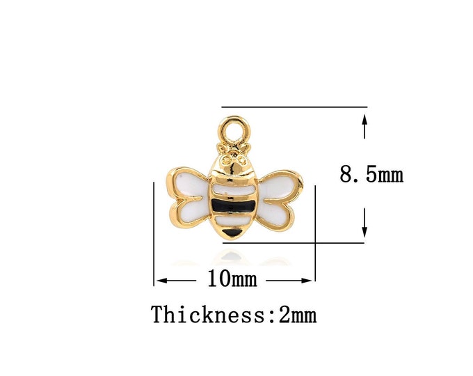 18K Gold Filled Bee pendant,Gold  Dainty Bee Charms,Enamel Bee Charm Bracelet Necklace for DIY Jewelry Making Supply