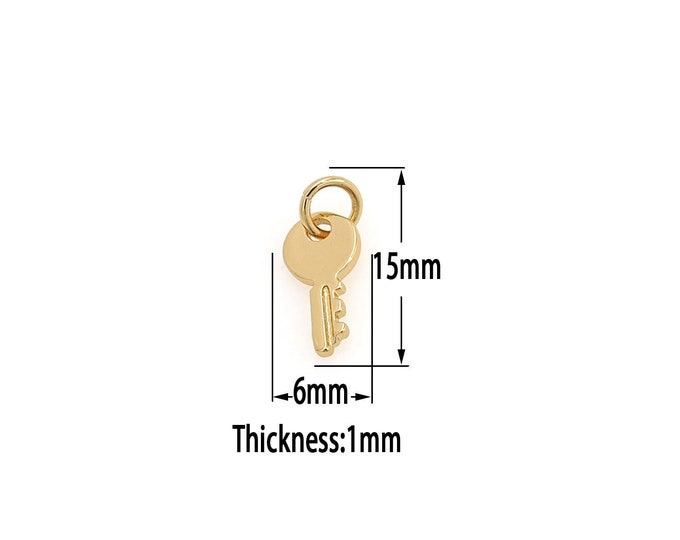 18K Gold Filled Key Pendant,Gold  Dainty Key Charms, Dainty  Charm Bracelet Necklace for DIY Jewelry Making Supply