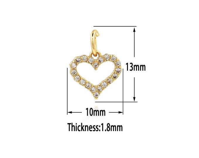 Dainty Heart Charm,18K Gold Filled Heart Pendant,CZ Gold Heart Charms, Bracelet Necklace for DIY Jewelry Making Supply