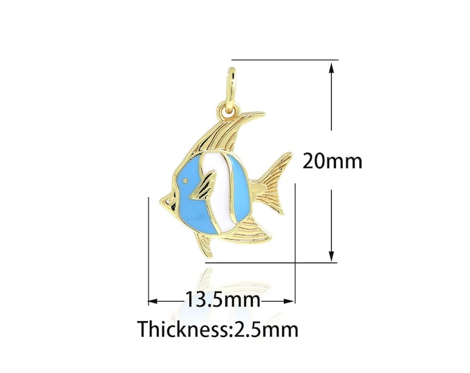 18K Gold Filled Ornamental Fish Pendant,Gold Dainty Enamel Tropical Fish Charms Bracelet Necklace,Suitable for DIY Jewelry Making Supply