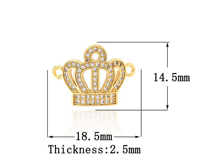 18K Gold Filled Crown Charm, MicroPave CZ Crown Discovery Made by Bracelet Suitable for Bracelet, Necklace,14.5x18.5x2.5mm
