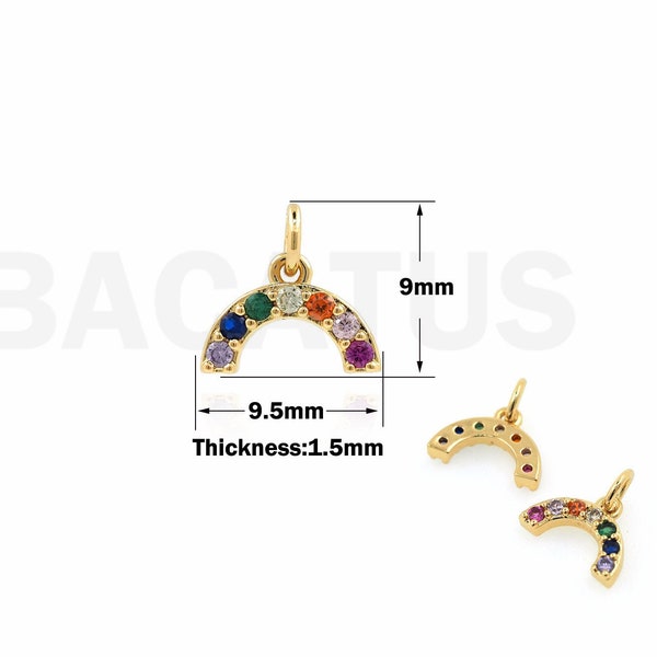 Rainbow Pendant, Micropavé CZ Rainbow Charm, 18K Gold Filled Rainbow Bridge Necklace, Gift For Her, DIY Jewelry Supplies, 9x9.5x1.5mm