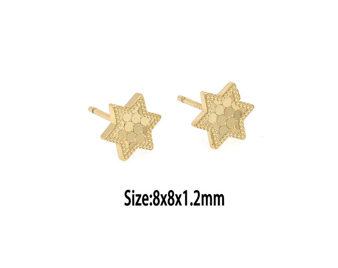 1 Pair 18K Gold Star Stud Earrings, Gold Honeycomb Stud Earrings,Dainty Stud Earrings, Small Stud Earrings, Gifts for Her