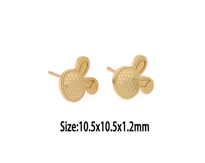 1 Pair 18K Gold Rabbit Stud Earrings, Gold Honeycomb Stud Earrings,Dainty Stud Earrings, Small Stud Earrings, Gifts for Her