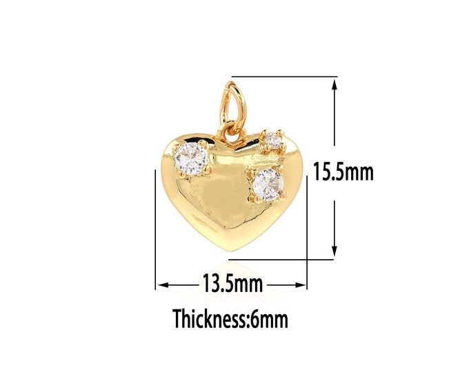 18K Gold Filled Heart Pendant,Gold Heart Charms,CZ Heart Charm Bracelet Necklace for DIY Jewelry Making Supply