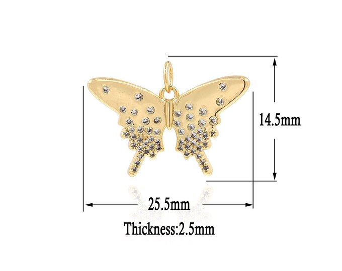 18K Gold Filled Butterfly Pendant, Gold Insect Charms, CZ Butterfly Charm Bracelet Necklace, Suitable for DIY Jewelry Making Supply