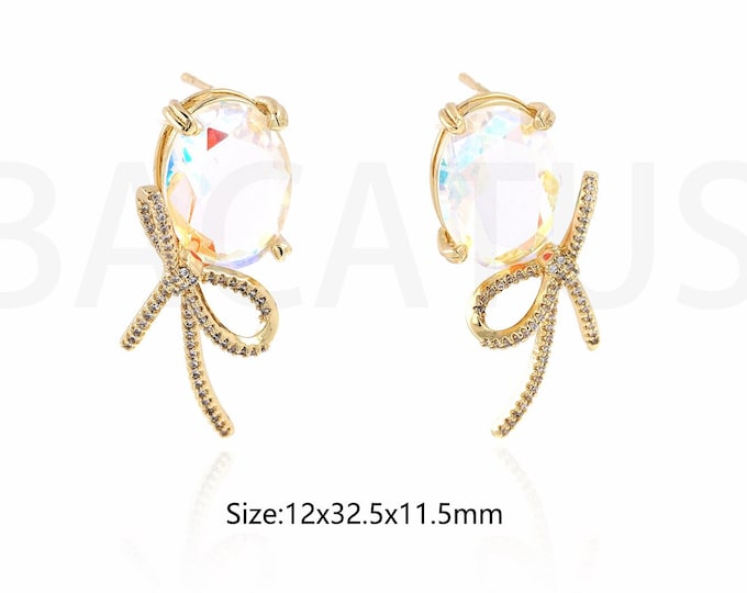 Zircon Earrings, Micropavé CZ Gemstone Earrings, Gift For Her, 18K Gold Filled Boho Earrings, Pierced Stud Earrings, DIY Jewelry Supplies
